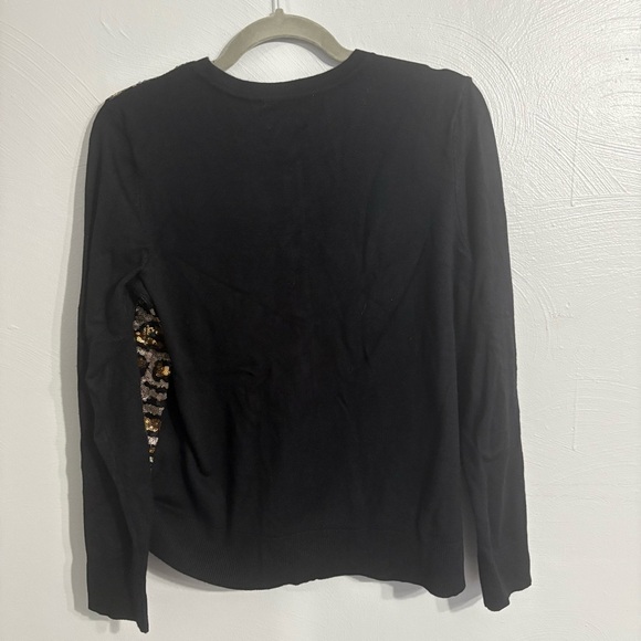 JM Collection Black Sequin Leopard Cardigan Sweater Size Medium Animal Print - Picture 2 of 4